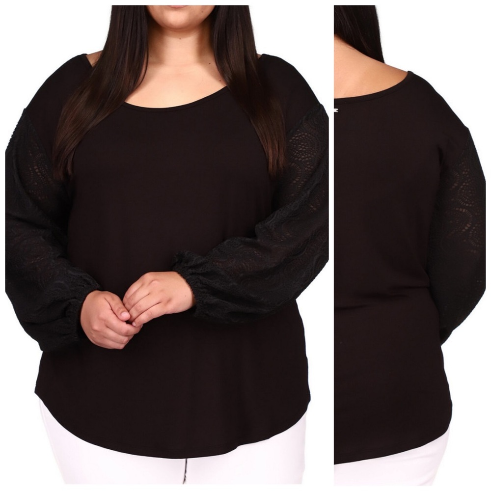 Michael Kors Black Crochet Long Sleeve Top Plus Size 1X - Picture 1 of 7